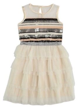Girls BCBG Ivory Tulle Dress with Sequin Stripe Bodice NWT